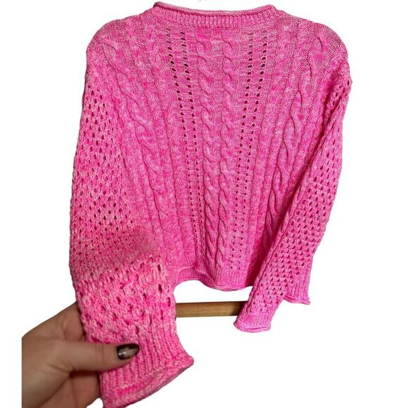 Lilly Pulitzer Maxcy Mix Stitched Cable Sweater Crochet Pullover Pink Size XS - Picture 6 of 11